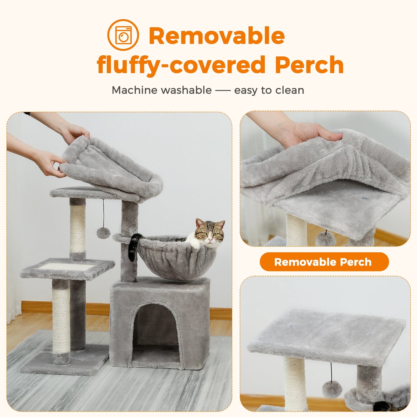 Cat Tree Cat Tower for Indoor Cats 2 Styles Cat Activity Tree with Cat Scratching Posts Big Hammock and Removable Top Perch Grey