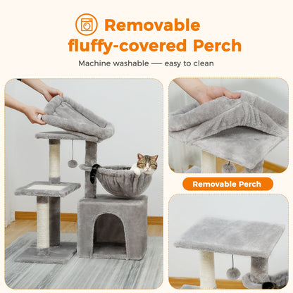 Cat Tree Cat Tower for Indoor Cats 2 Styles Cat Activity Tree with Cat Scratching Posts Big Hammock and Removable Top Perch Grey